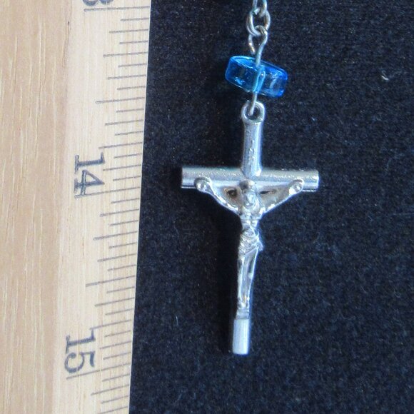 Vintage Rosary, Sapphire Blue & Black Beads, Ave Maria, Crucifix, - Picture 12 of 13